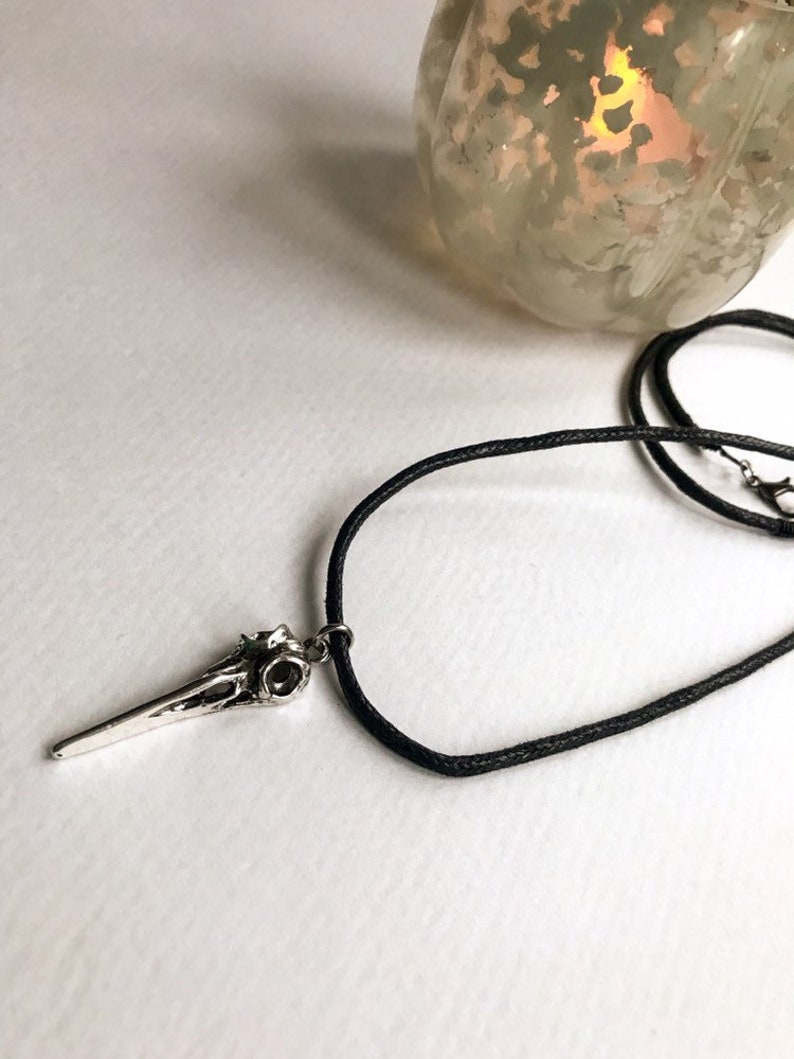 Bird Skull Necklace Unisex corded necklace with bird skull pendant
