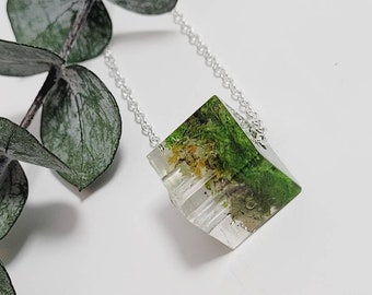 Terrarium pendant, Moss and Lichen in a Cube Pendant, Forrest Pendant