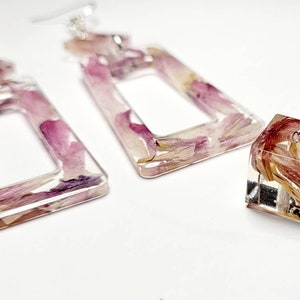 Pressed flowers jewelry set,pendant and earrings, dried preserved plant, terrarium jewelry