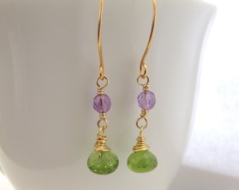 Peridot Earrings Amethyst Earrings August Birthstone Purple Green Earrings gemstone earrings gift women mothers day gift bridesmaid gift