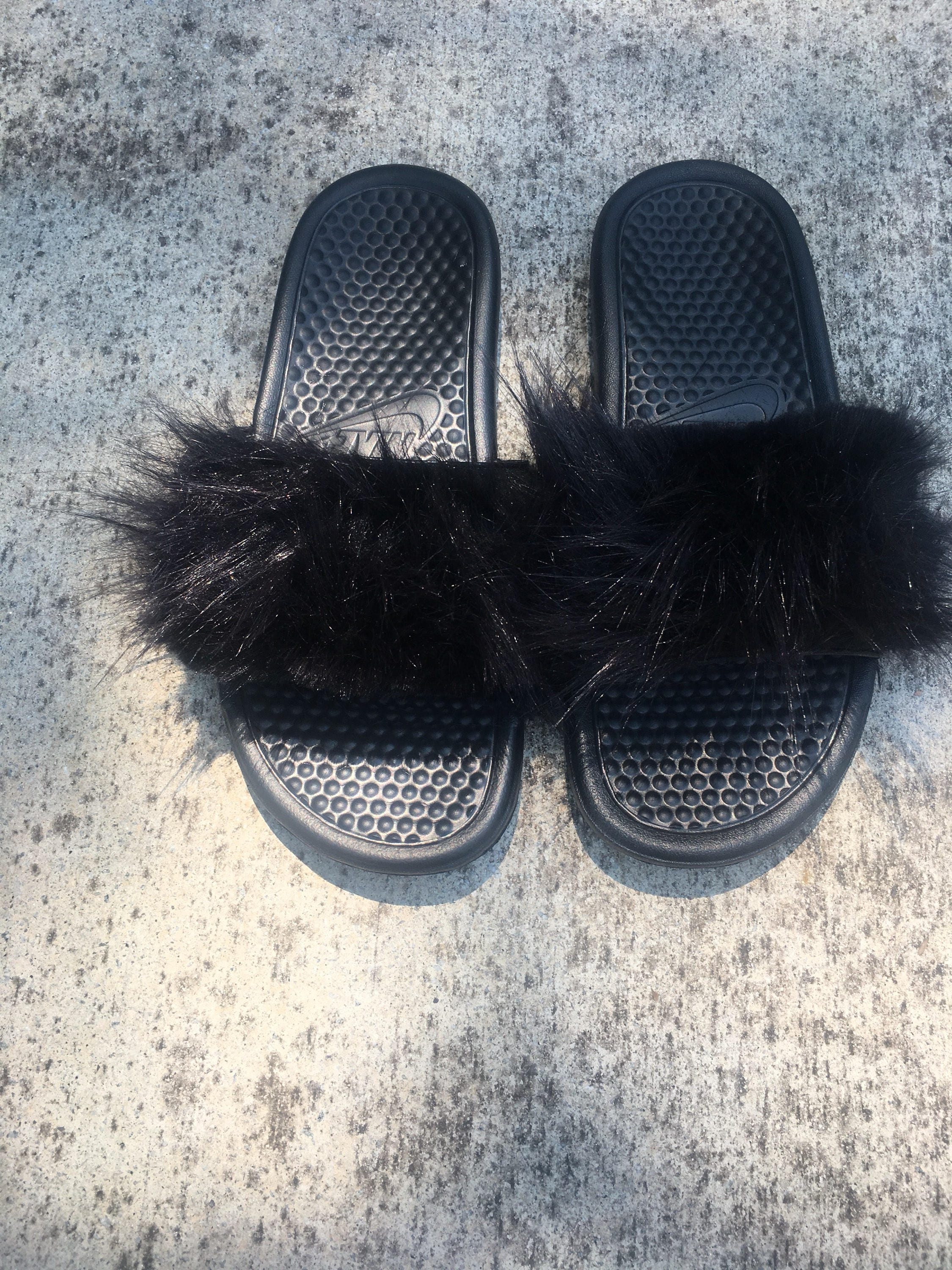 Faux Fur Nike Slides | Etsy