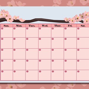 Cherry Blossom Monthly Calendar Digital Print Reusable Undated Calendar ...