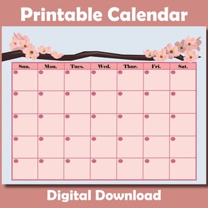 Cherry Blossom Monthly Calendar Digital Print Reusable Undated Calendar ...