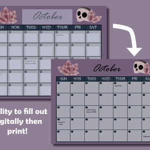 Crystals & Skulls Monthly Calendar Digital Print Interactive PDF, PDF ...