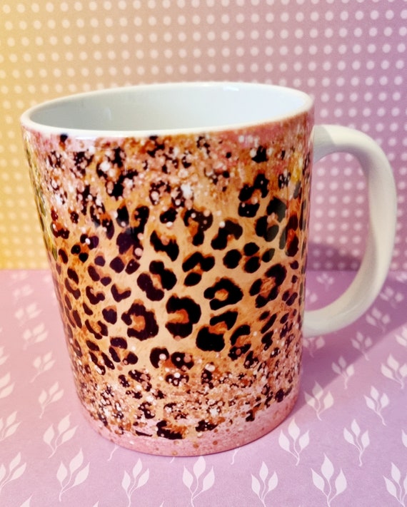 Leopard Print Glitter Mug: 11oz Ceramic Coffee Cup