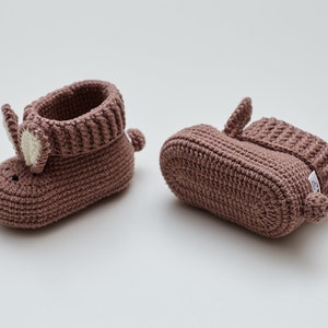 Newborn shoes crochet baby crib brown bunny booties for girl boy Unique organic coming home outfit for new mom pregnancy gift 08/10 Bunny booties