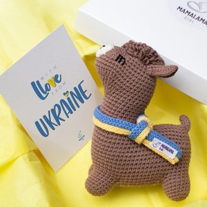 With love from Ukraine crochet stuffed souvenir plush llama alpaca brown toy Unique pregnancy gift 01/11