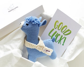 For good luck Lovely blue llama crochet pregnancy alpaca Happy exams Mentor gift Colleague Congratulation Corporate box moving away 26/11