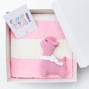 Schwangerschaft Geschenkkorb für neue Baby Mädchen offenbaren Süße rosa Häschen Booties für Neugeborene Es ist ein Mädchen Baby-Dusche Neue Mama Geschenkidee Kinderzimmer 22/10 Blanket llama set