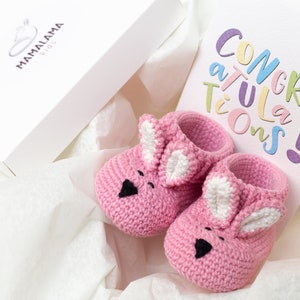 Schwangerschaft Geschenkkorb für neue Baby Mädchen offenbaren Süße rosa Häschen Booties für Neugeborene Es ist ein Mädchen Baby-Dusche Neue Mama Geschenkidee Kinderzimmer 22/10 Booties gift box