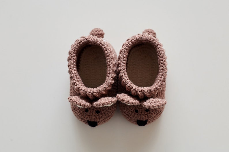 Newborn shoes crochet baby crib brown bunny booties for girl boy Unique organic coming home outfit for new mom pregnancy gift 08/10 image 8