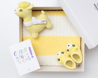 Baby shower gift girl boy cute lemon llama crochet toy knit baby blanket booties Pregnancy reveal idea mom to be Pregnant friend 19/06