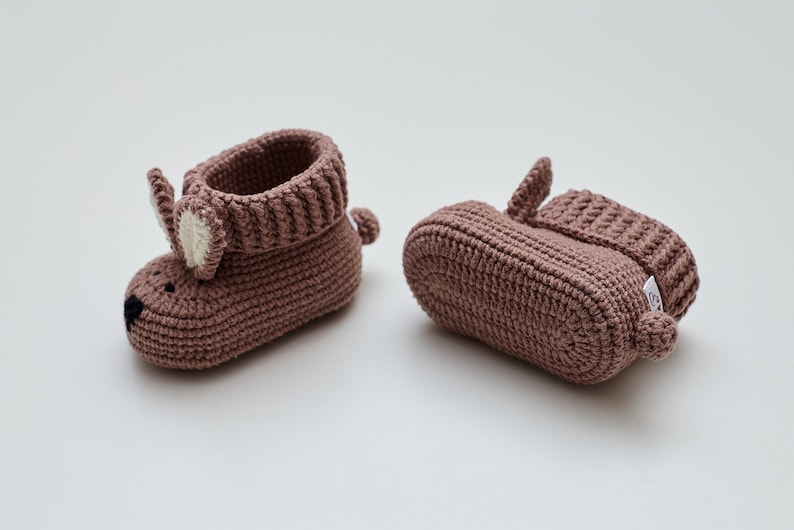 Newborn shoes crochet baby crib brown bunny booties for girl boy Unique organic coming home outfit for new mom pregnancy gift 08/10 Bunny booties