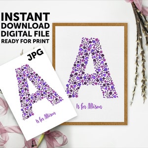 Placa de nome de berçário, decoração, letras florais para bebê, download digital, boho boho personalizado, letra A, alfabeto, bebê, pôster personalizado da Ucrânia, 24/09