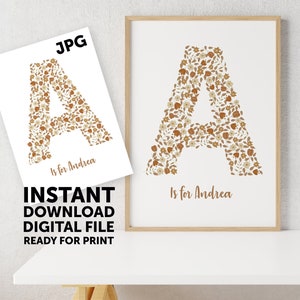 Letrero digital con nombre para guardería, impresión instantánea, letrero con nombre para bebé niño niña, póster personalizado con letras del alfabeto estilo bohemio, Ucrania 08/10