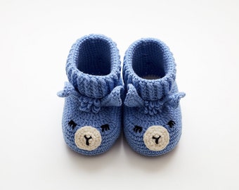 Stocking stuffer for baby Christmas blue llama booties 03/11