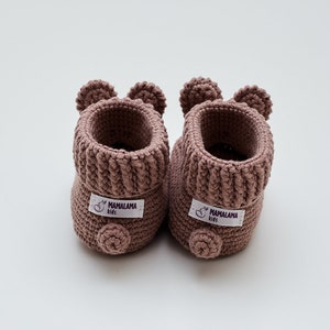 Newborn shoes crochet baby crib brown bunny booties for girl boy Unique organic coming home outfit for new mom pregnancy gift 08/10 zdjęcie 5