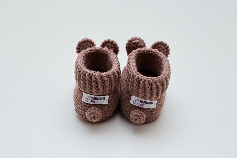 Newborn shoes crochet baby crib brown bunny booties for girl boy Unique organic coming home outfit for new mom pregnancy gift 08/10 image 5