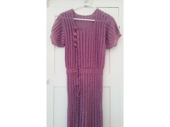 1930s crochet dress with puff sleeves