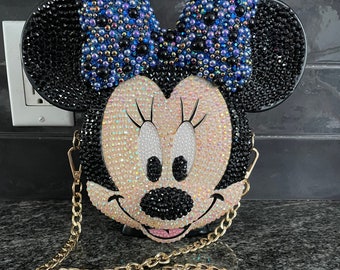 Disney Inspired Traditional Minnie Mouse Blue and black colored Bow Crossbody Purse