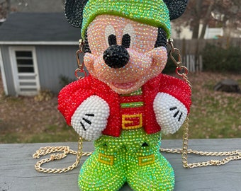 Elf Mickey Mouse Disney inspired bedazzled  popcorn  bucket/Purse