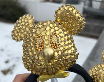 Bedazzled Mickey Mouse Inspired GOLD headband plush with key chain