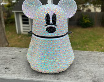 Mickey Mouse ghost inspired bedazzled sipper with lanyard