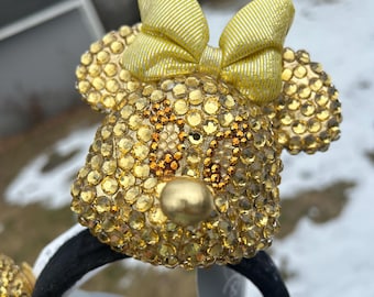 Bedazzled Minnie Mouse Inspired GOLD headband plush with key chain