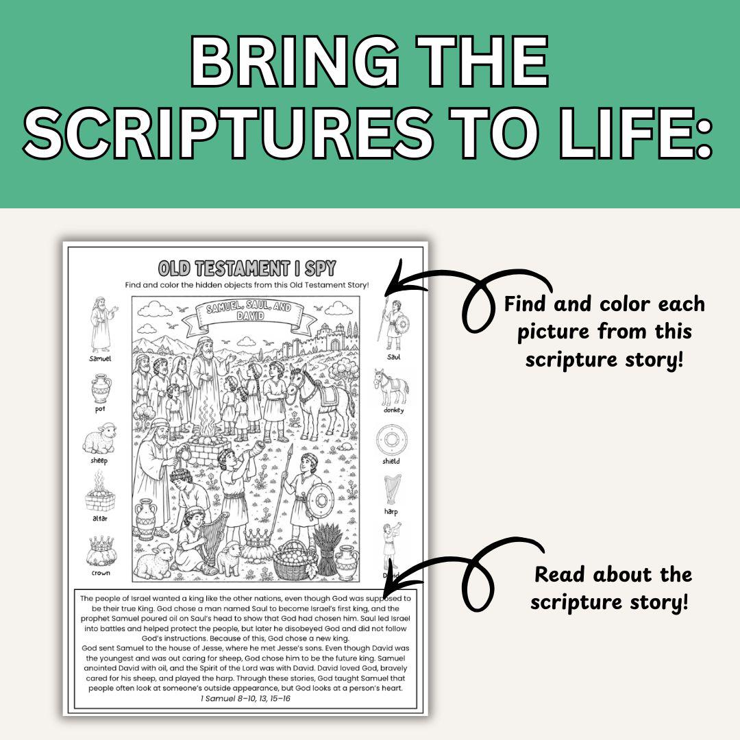 1 Samuel Bible I Spy Coloring Page Printable | Samuel Saul David Bible ...