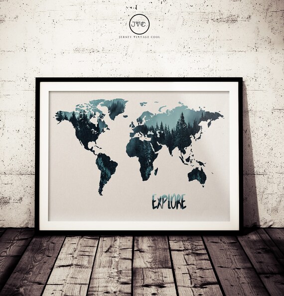 World Map EXPLORE Art Print World Map Poster | Etsy