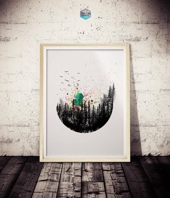Green And Pink Nature Wall Art Art Print Watercolor Poster Etsy