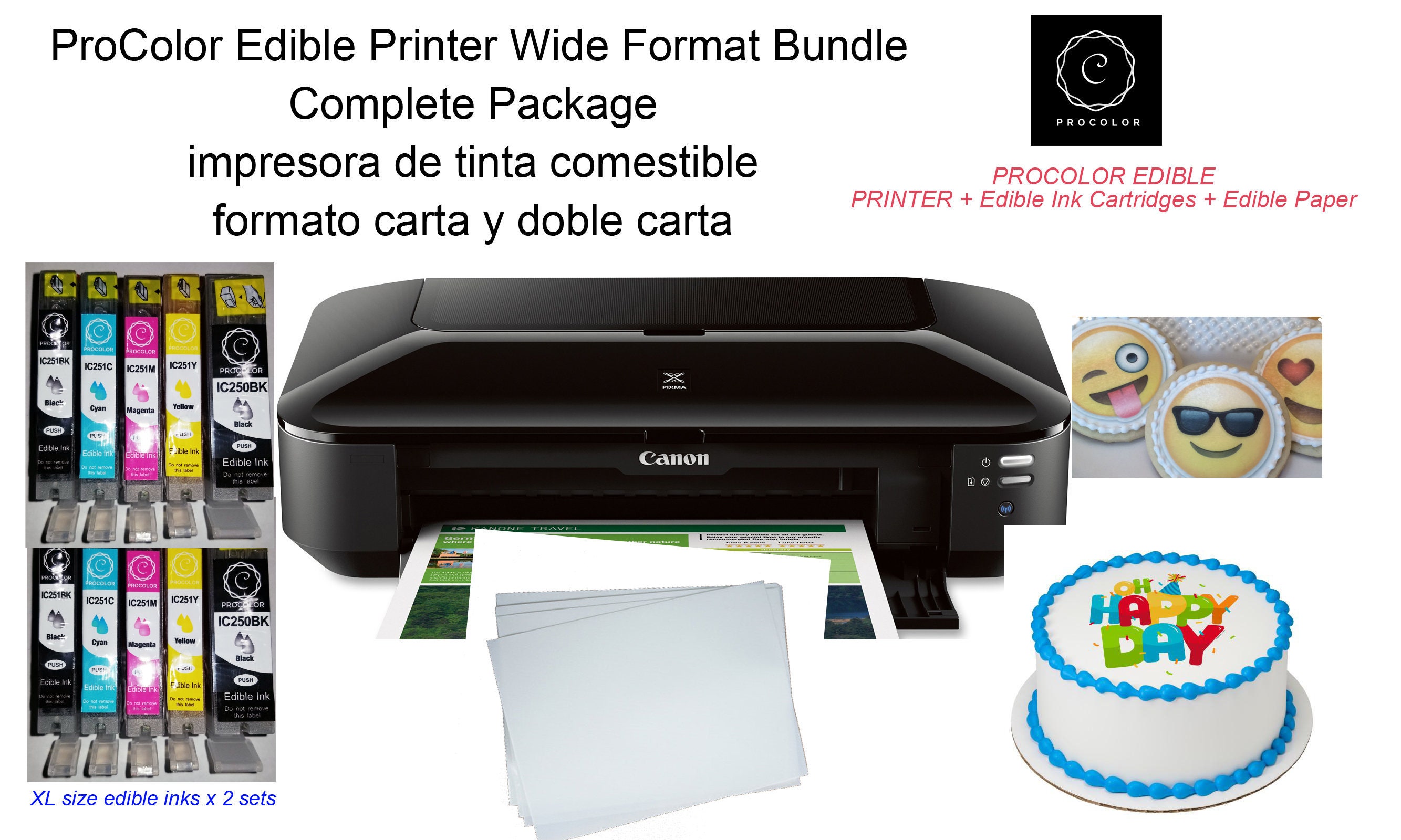 WIDE FORMAT XL EDIBLE PRINTER,INK,CLEANER & EDIBLE PAPER[Uses 250/251 INK]