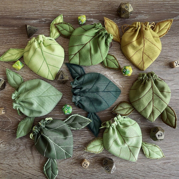 Druid Leaf-like Dice Pouch, Leaf Rune Bag, Drawstring Renfaire Bag, Herbal Bag, DnD Pouch, Playing Card Pouch, Poker Сard Case