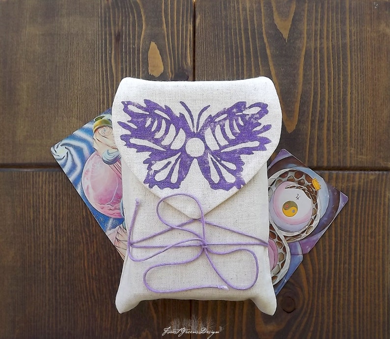 Moth Tarot Card Case ANY SIZE Purple Butterfly Tarot Bag Large Tarot Card Bag Tarot Pouch Insect Oracle Bag Moon Phase Tarot Case