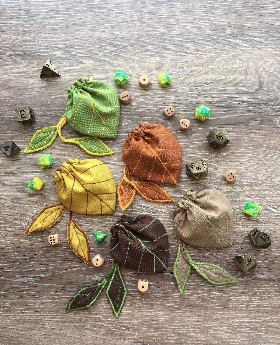 Leaf-like Dice Pouch, Druid Leaf Rune Bag, Drawstring Renfaire Bag ...