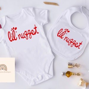 Lil Nugget Onesie® , Lil Nugget Baby Bib , Matching baby bib and Onesie®, 1st Birthday Onesie® , Chicken Nugget baby outfit