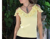 Knitted gypsy top. Cold shoulde top with ruffles