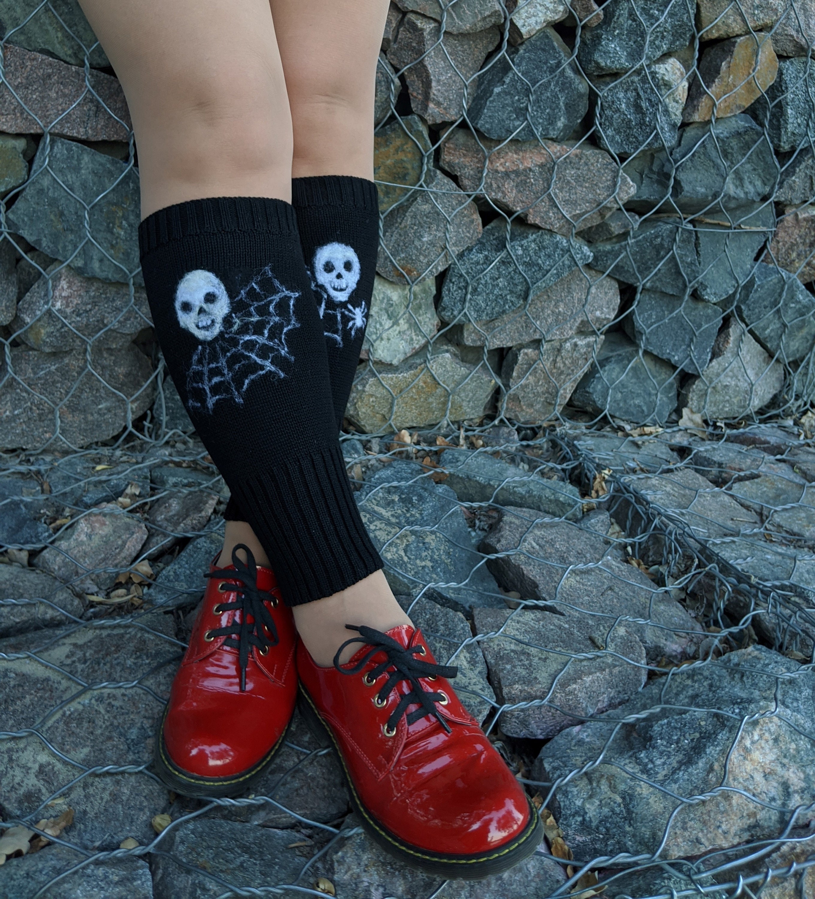 Gothic knit leg warmers Merino wool leg warmers Skull Etsy