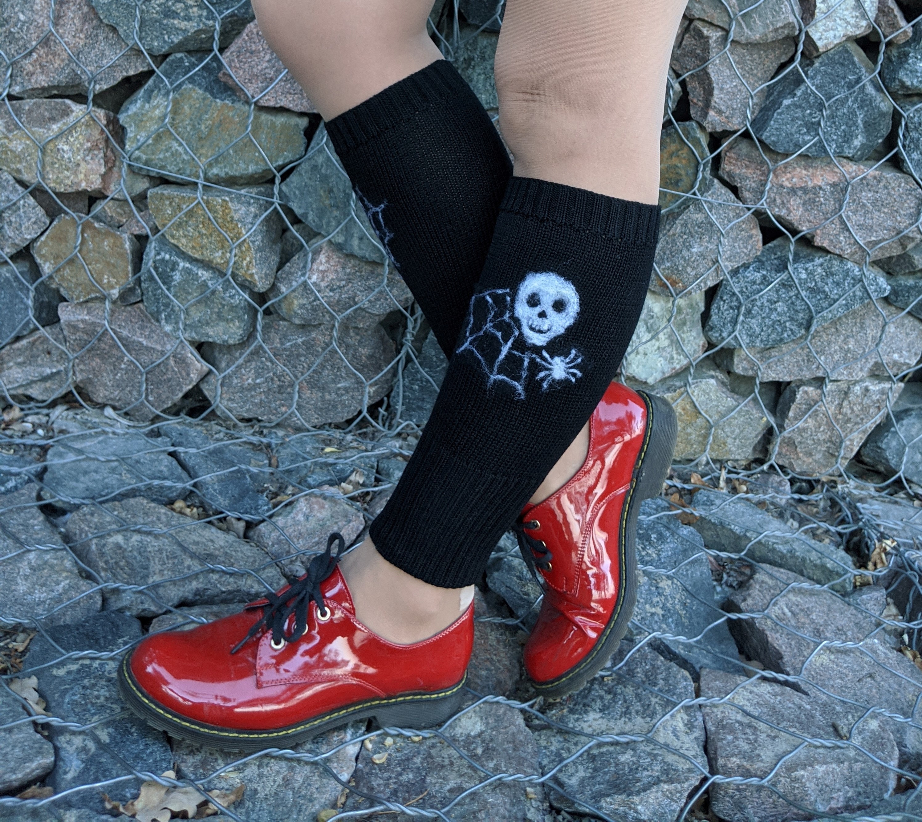 Gothic knit leg warmers Merino wool leg warmers Skull Etsy