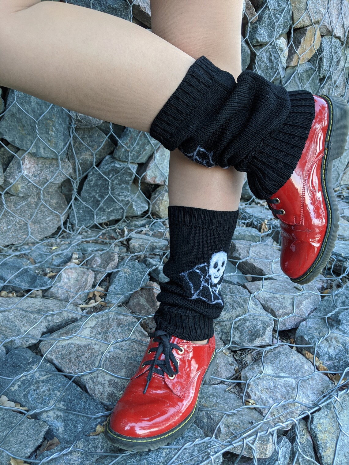 Gothic knit leg warmers Merino wool leg warmers Skull Etsy