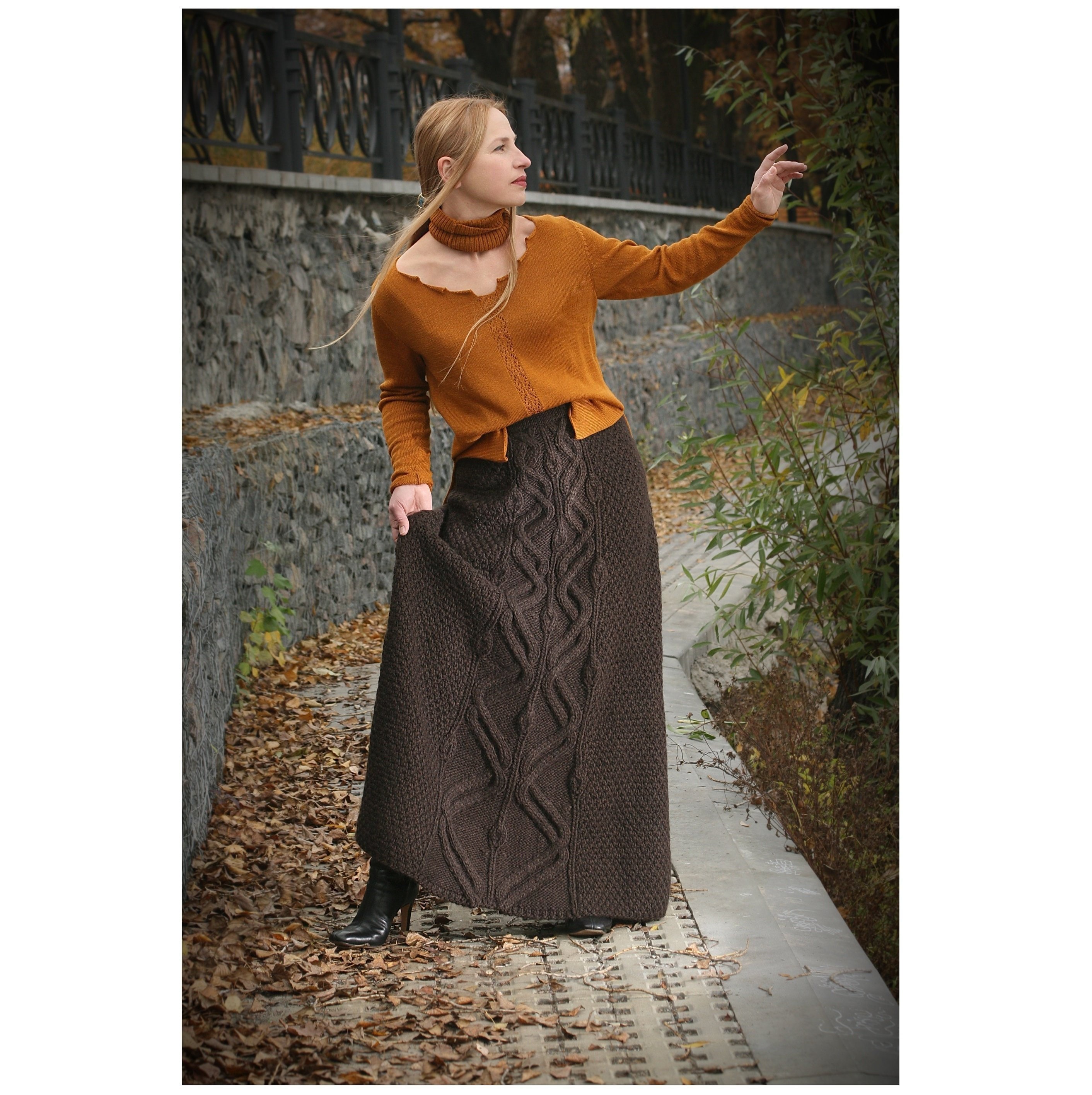 Maxi wool skirt Chunky knit skirt Etsy