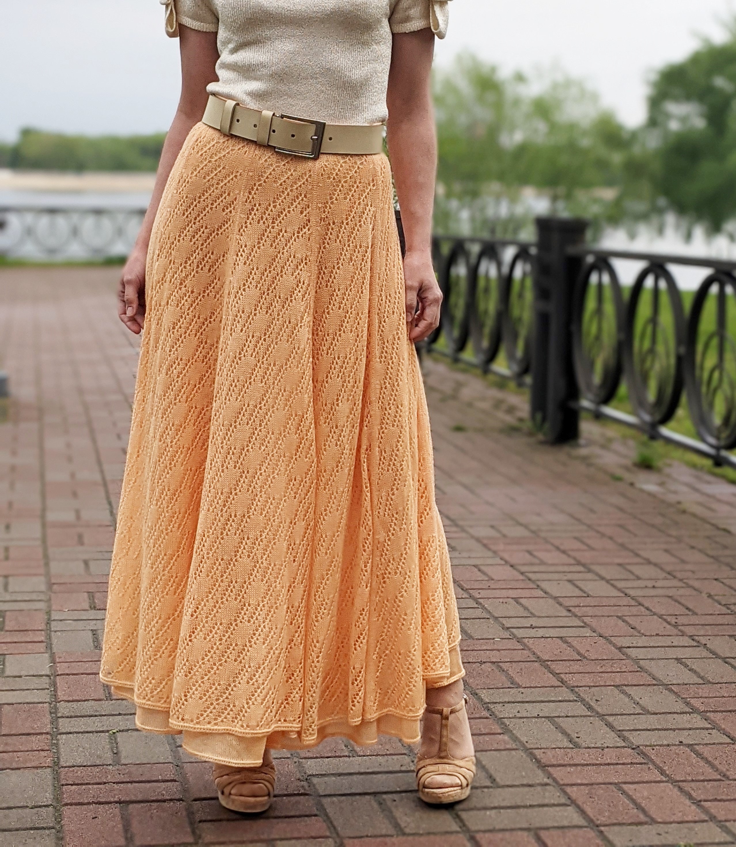 long flowy pleated skirt
