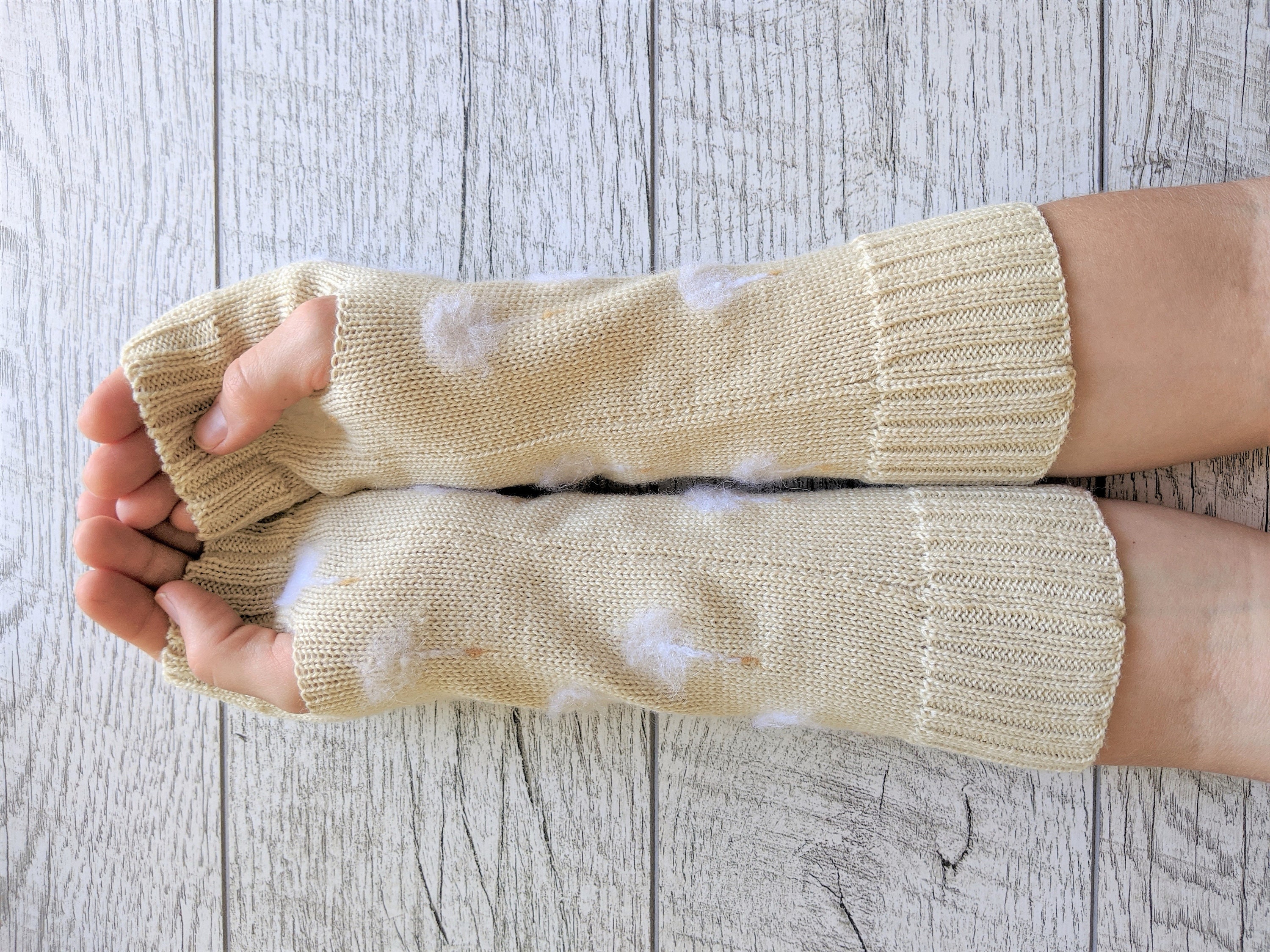Beige knit arm warmers Merino wool fingerless gloves Etsy