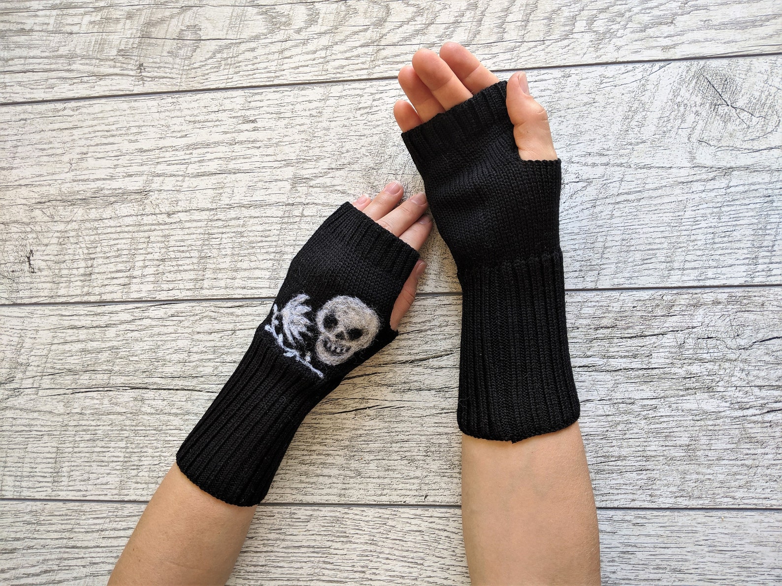 Fishnet Arm Sleeves Gothic Black Metal Buckle Fingerless Hand Long