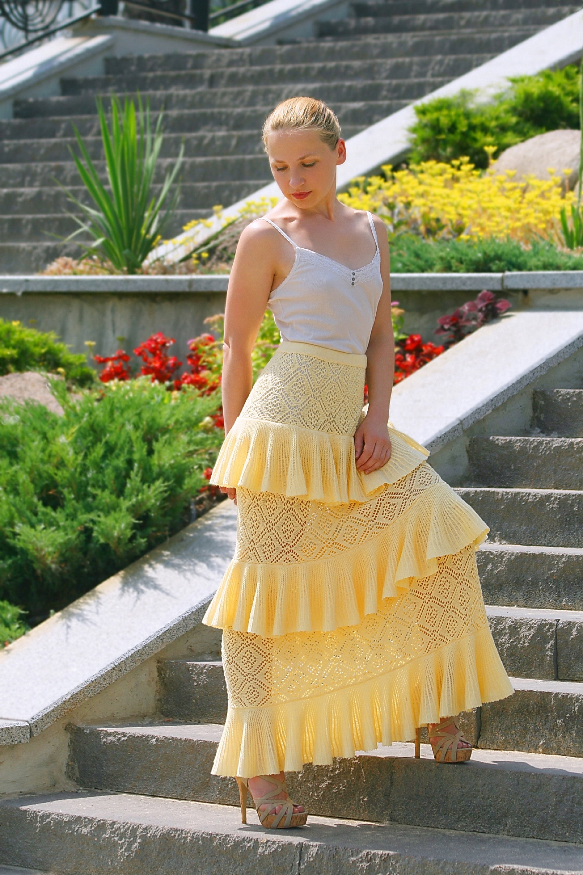 See through skirt Ruffle maxi skirt Lace skirt for women Etsy