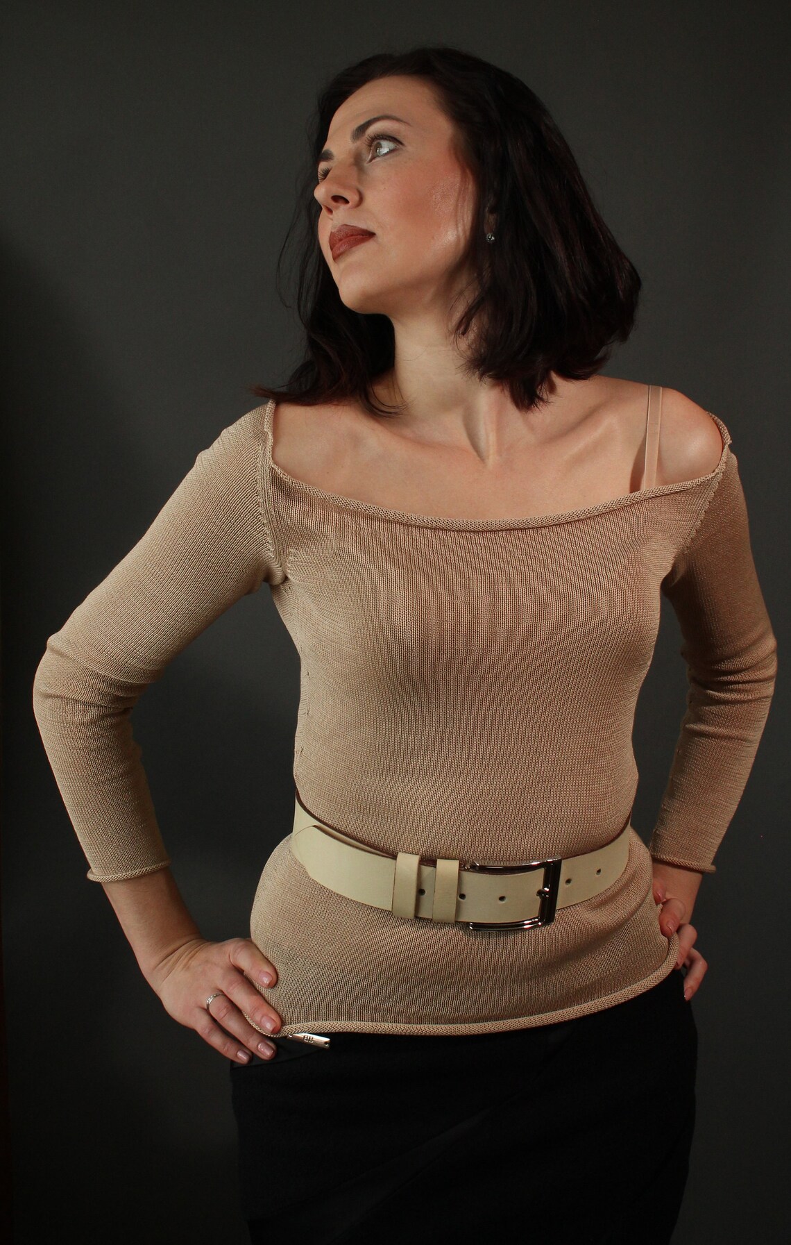 Off shoulder knit sweater for women Cotton sheer top Tight Etsy