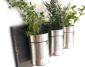 Dark Wood Hanging Planter - aluminum, can, garden, hanging, indoor, mount, mounted, planter, tin, vertical, wall, wood