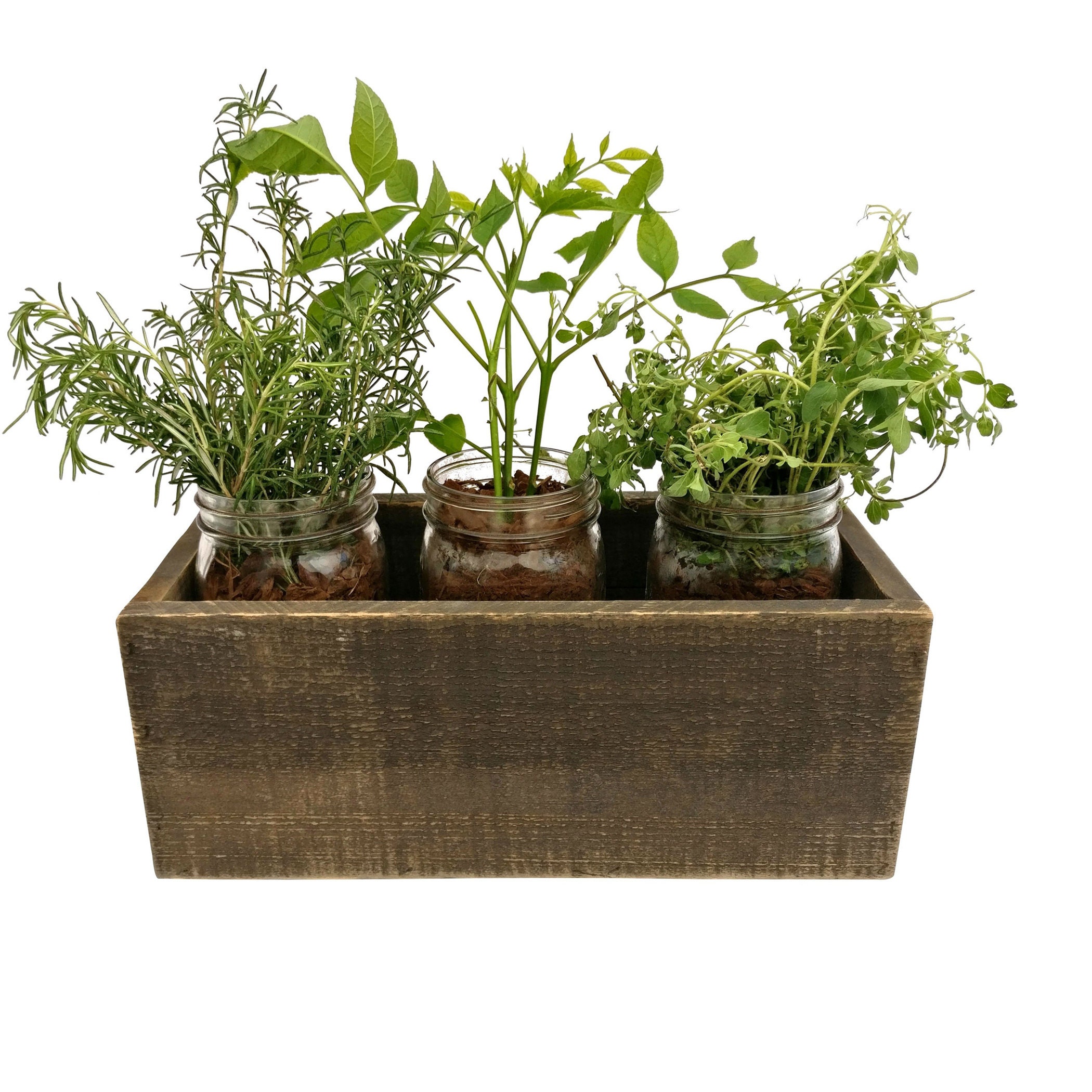 dark wood planter box decor garden herb indoor jars etsy