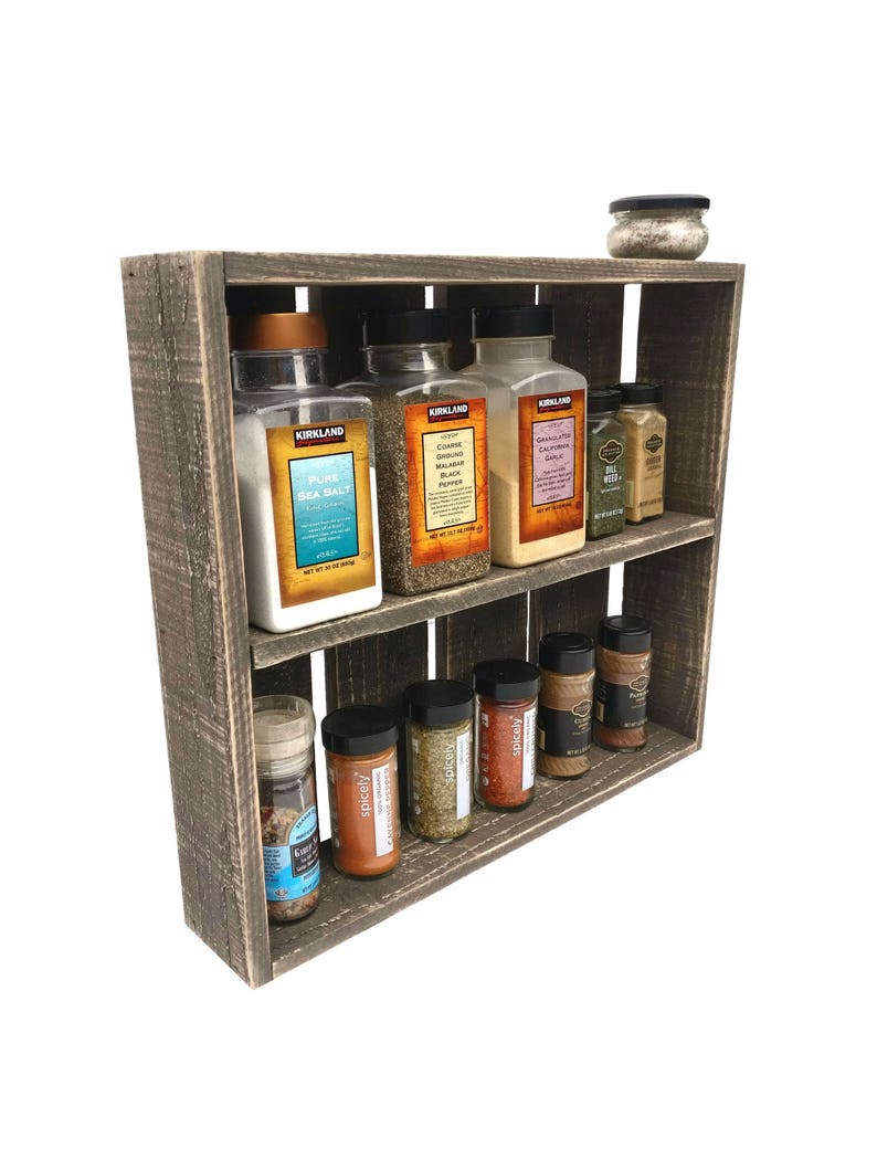 Dark Wood Spice Shelf Countertop Hanging Holder Kitchen Etsy