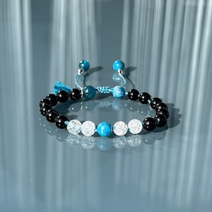 Onyx with rock crystal and agate bracelet, natural stone bracelet, handmade, natural stone, tassel,